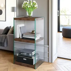 LHASA Meubles De Rangement·Petits Meubles De Rangement|Colonne vitrine design - bois gris foncé, 3 plateaux