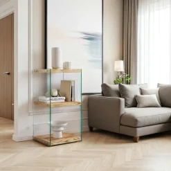 LHASA Meubles De Rangement·Petits Meubles De Rangement|Colonne vitrine design - bois gris foncé, 3 plateaux