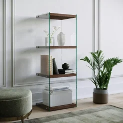 LHASA Meubles De Rangement·Petits Meubles De Rangement|Colonne vitrine design - bois gris foncé, 3 plateaux