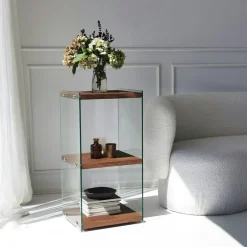 LHASA Meubles De Rangement·Petits Meubles De Rangement|Colonne vitrine design - bois marron, 3 plateaux
