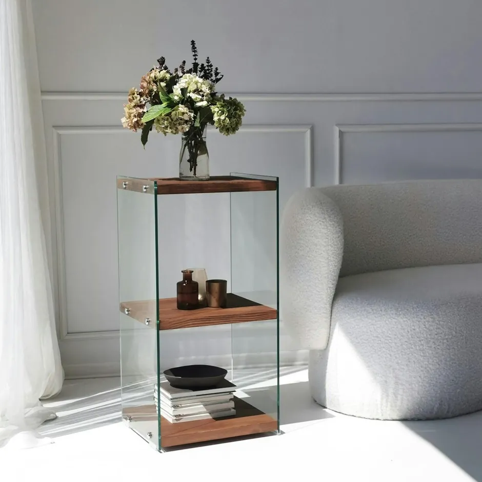 LHASA Meubles De Rangement·Petits Meubles De Rangement|Colonne vitrine design - bois marron, 3 plateaux