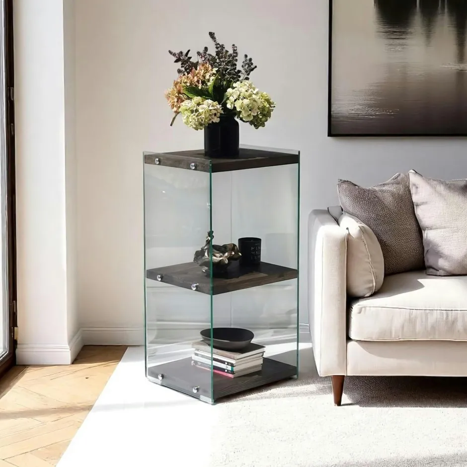 LHASA Meubles De Rangement·Petits Meubles De Rangement|Colonne vitrine design - bois marron, 3 plateaux