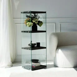 LHASA Meubles De Rangement·Petits Meubles De Rangement|Colonne vitrine design - bois gris foncé, 4 plateaux