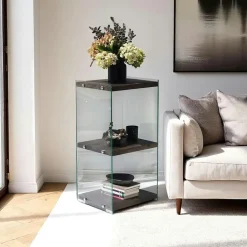 LHASA Meubles De Rangement·Petits Meubles De Rangement|Colonne vitrine design - bois gris foncé, 4 plateaux