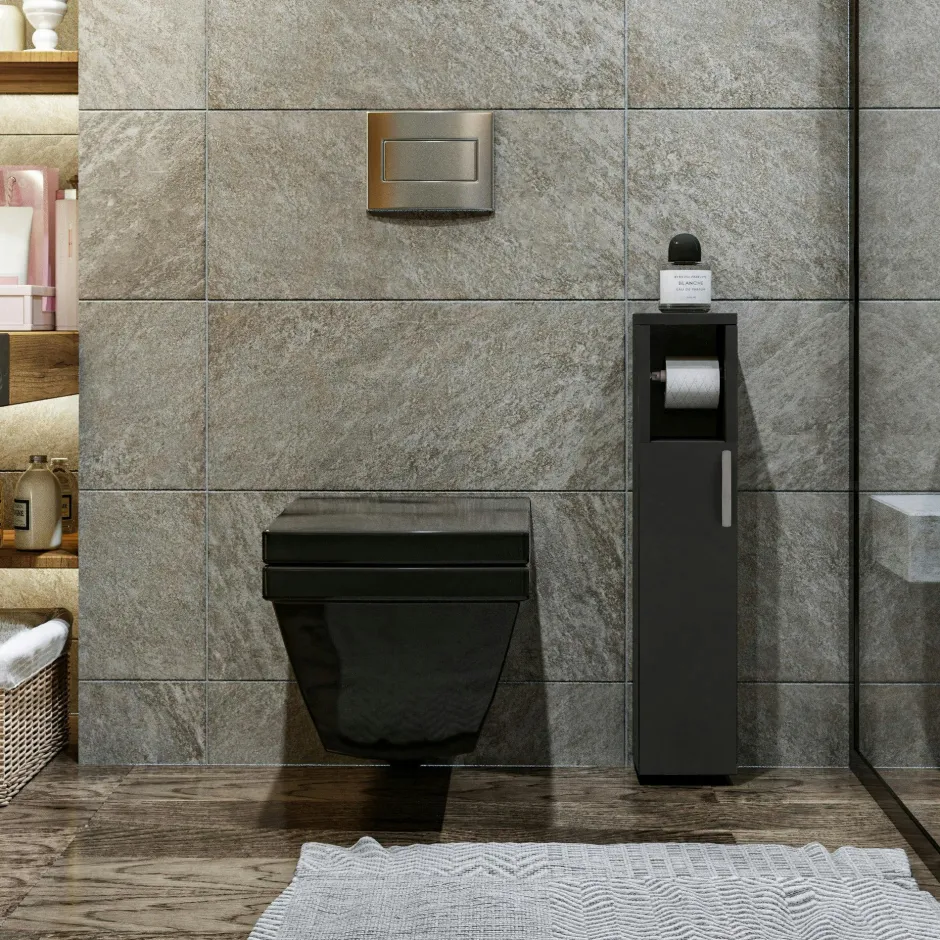 MARFA Meubles De Salle De Bains·Rangement Salle De Bains|Colonne WC anthracite 1 porte et dérouleur papier