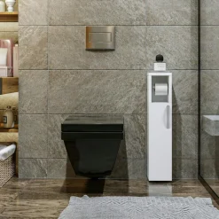 MARFA Meubles De Salle De Bains·Rangement Salle De Bains|Colonne WC anthracite 1 porte et dérouleur papier