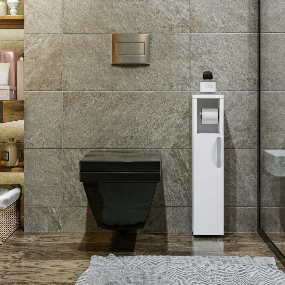 MARFA Meubles De Salle De Bains·Rangement Salle De Bains|Colonne WC anthracite 1 porte et dérouleur papier