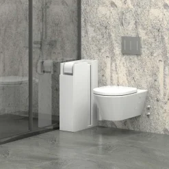 MARFA Meubles De Salle De Bains·Rangement Salle De Bains|Colonne WC blanche porte, niche et dérouleur papier