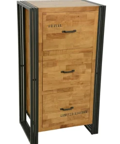 Docker Commodes Industrielles|Commodes En Bois|Commode / Chiffonnier hévéa recyclé naturel et métal noirci 3 tiroirs 60X40X110cm