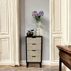 Commodes En Bois|Commode 4 tiroirs bois et métal décor oriental