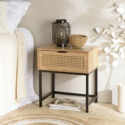 PALMA Commodes En Bois|Commode 3 tiroirs cannage en rotin 80 cm