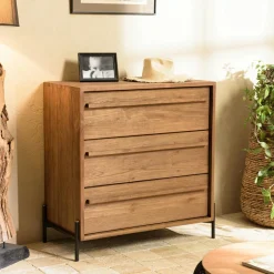 Swing Commodes En Bois|Commode 3 tiroirs en teck recyclé massif 84 cm