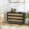 PALMA 2 Commodes Scandinaves|Commodes En Bois|Commode bois noir et rotin 3 tiroirs