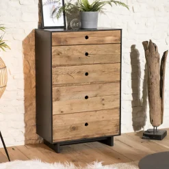 PALMA 2 Commodes Scandinaves|Commodes En Bois|Commode bois noir et rotin 3 tiroirs