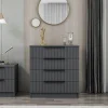BYRON Commodes En Bois|Commode chambre 4 tiroirs, façade grise rainurée
