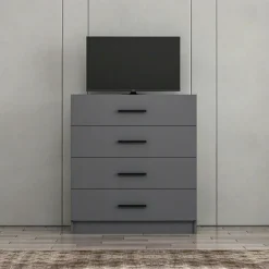 MARFA Commodes Blanches|Commodes En Bois|Commode chambre blanche 4 tiroirs, poignées baguettes