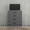 MARFA Commodes En Bois|Commode de chambre grise 4 tiroirs, poignées baguettes