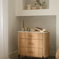 MASSA Commodes En Bois|Commodes Blanches|Commode en bois de manguier et marbre 3 tiroirs