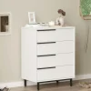JENA Commodes Blanches|Commodes En Bois|Commode haute blanche à détails noirs, 4 tiroirs