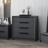 BYRON Commodes En Bois|Commode moderne 4 tiroirs grise, façade rainurée