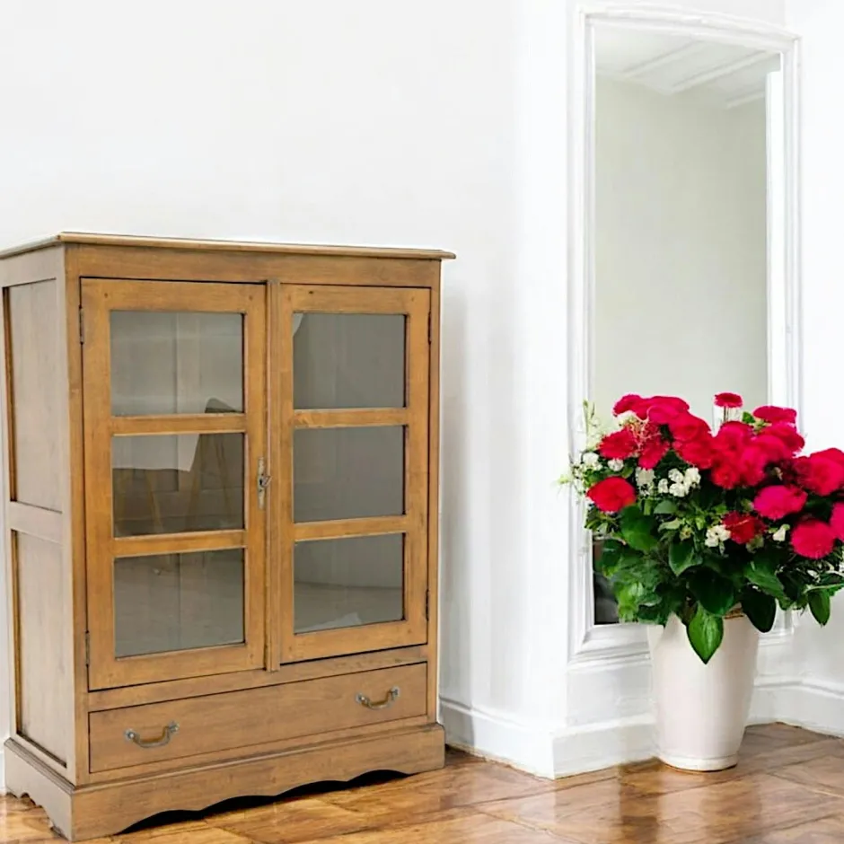 Tradition Bibliothèques En Bois|Bibliothèques En Bois|Confiturier 2 portes vitrées hévéa 96x42x120cm