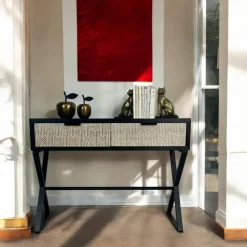 Consoles Avec Tiroirs|Consoles Avec Tiroir|Console 2 tiroirs bois et métal décor art-déco