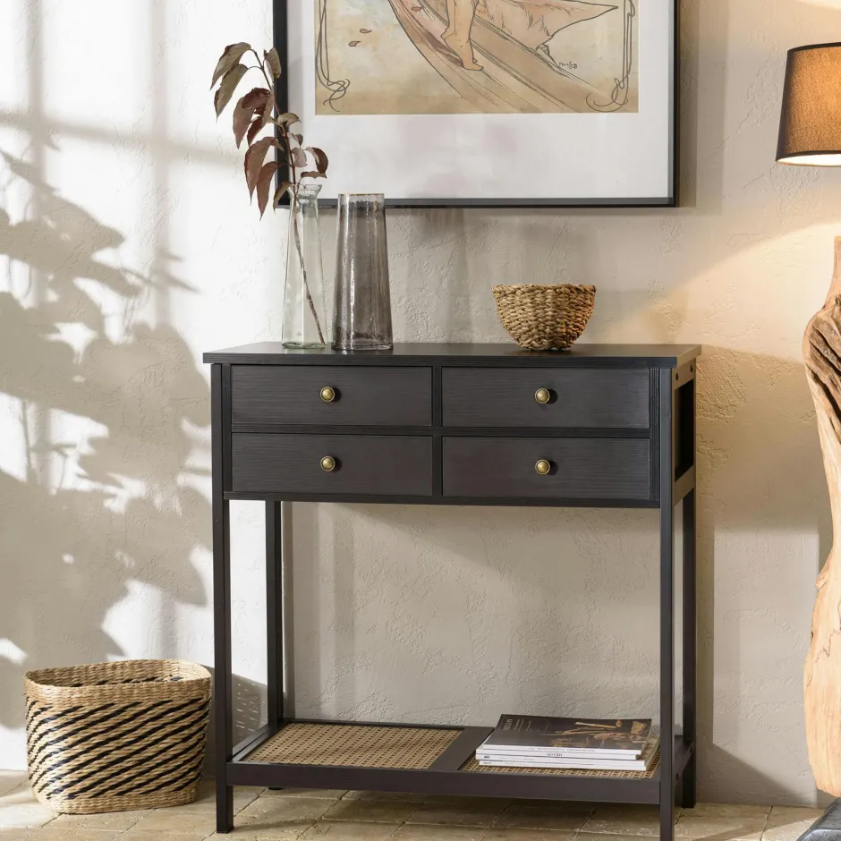 CORDOUE Consoles Avec Tiroirs|Consoles Avec Tiroir|Console 2 tiroirs pieds et poignées dorés