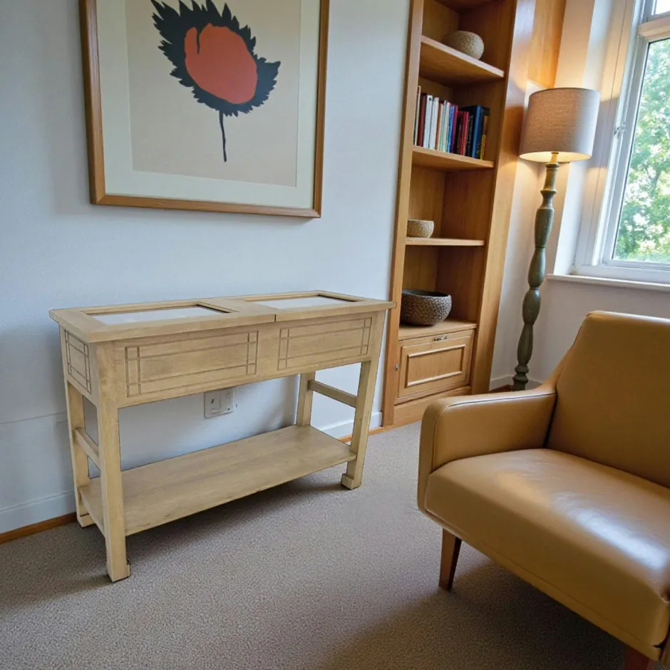 Tradition Consoles En Bois|Consoles En Bois|Console avec double plateaux vitrés hévéa 108x39x75cm