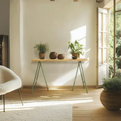 BAGAN Consoles Avec Tiroirs|Consoles Avec Tiroir|Console bois clair et pieds métal vert