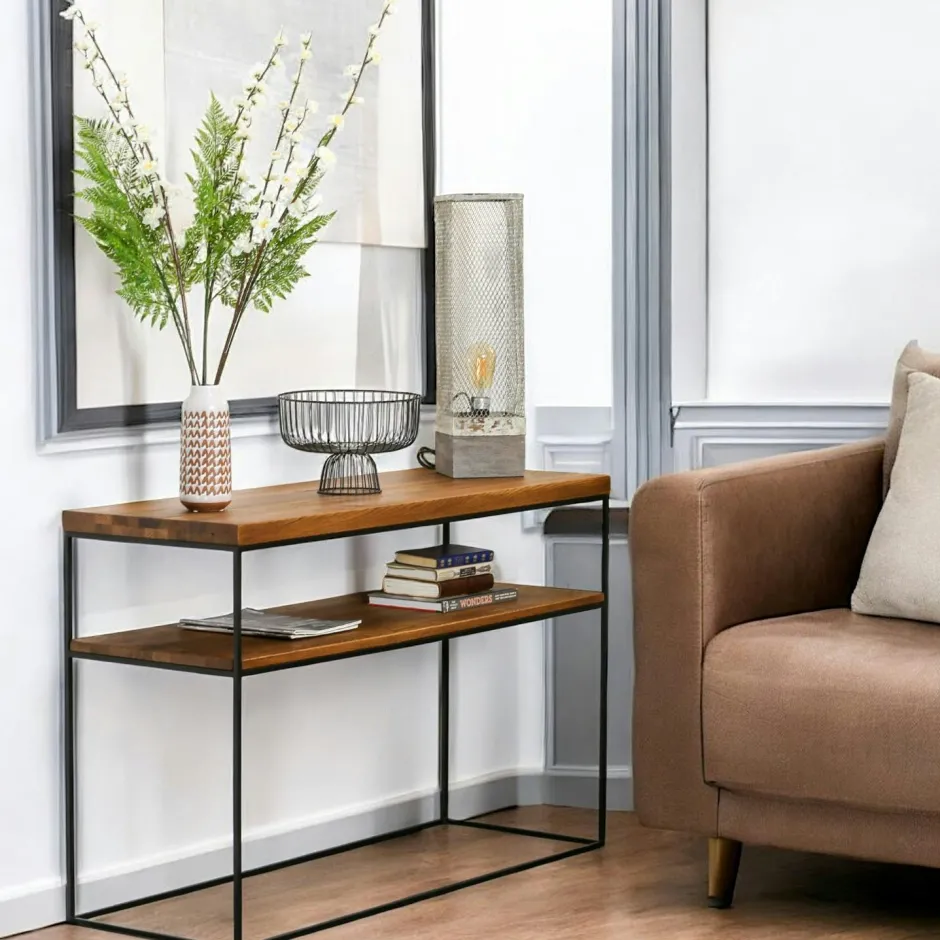 OKA Consoles En Bois|Consoles En Bois|Console bois et métal double plateau 120 cm