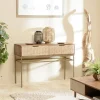 KANHA Consoles Avec Tiroirs|Consoles Avec Tiroir|Console bois vintage pieds métal laiton 2 tiroirs graphiques
