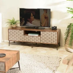 KANHA Consoles Avec Tiroirs|Consoles Avec Tiroir|Console bois vintage pieds métal laiton 2 tiroirs graphiques