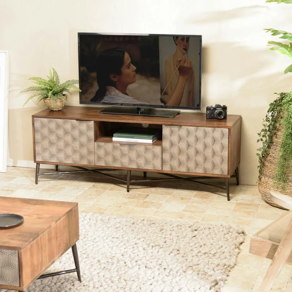 KANHA Consoles Avec Tiroirs|Consoles Avec Tiroir|Console bois vintage pieds métal laiton 2 tiroirs graphiques