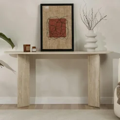 MARFA Consoles En Bois|Consoles En Bois|Console de salon noire ovale - pieds en V, effet bois