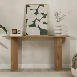 MARFA Consoles En Bois|Consoles En Bois|Console de salon ovale effet chêne - pieds en V