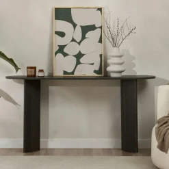 MARFA Consoles En Bois|Consoles En Bois|Console de salon ovale effet chêne - pieds en V