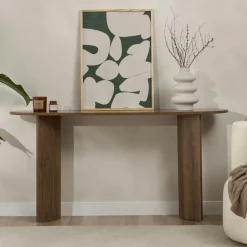 MARFA Consoles En Bois|Consoles En Bois|Console de salon ovale effet noyer foncé - pieds en V