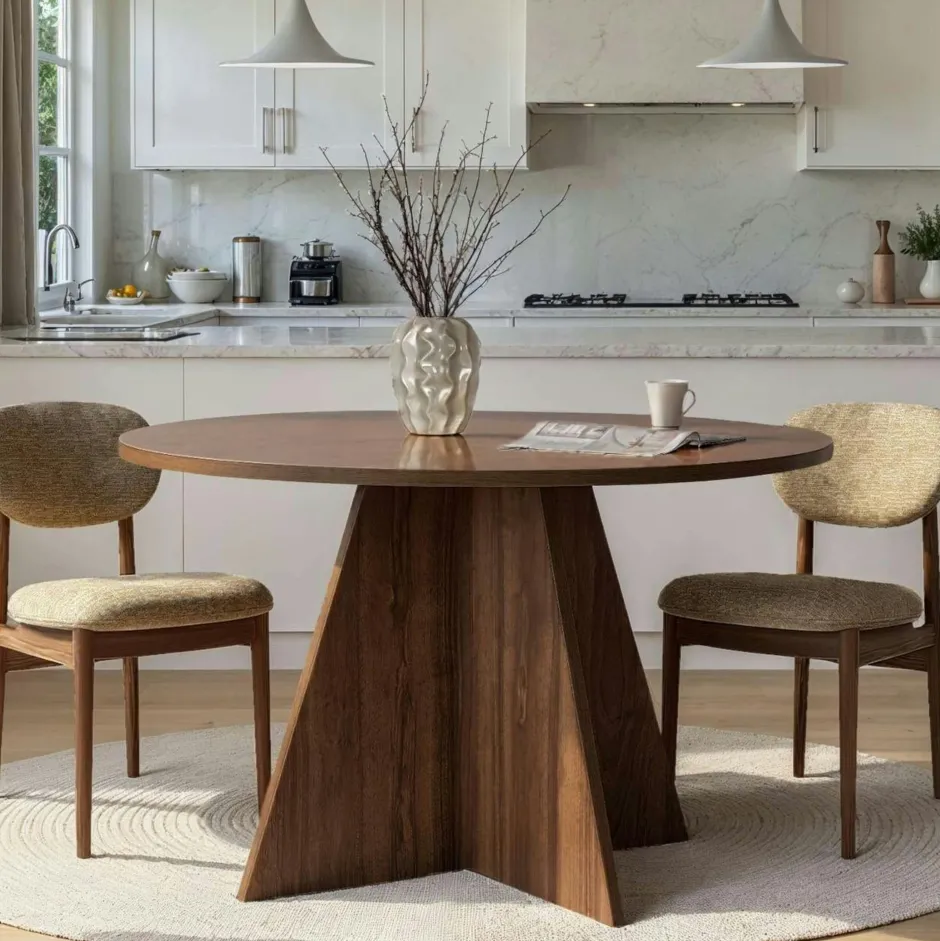 MARFA Consoles En Bois|Consoles En Bois|Console de salon ovale effet noyer foncé - pieds en V