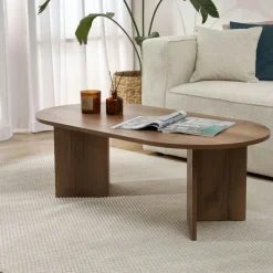 MARFA Consoles En Bois|Consoles En Bois|Console de salon ovale effet noyer foncé - pieds en V