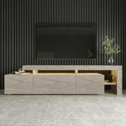 MARFA Consoles En Bois|Consoles En Bois|Console de salon ovale effet travertin - pieds en V