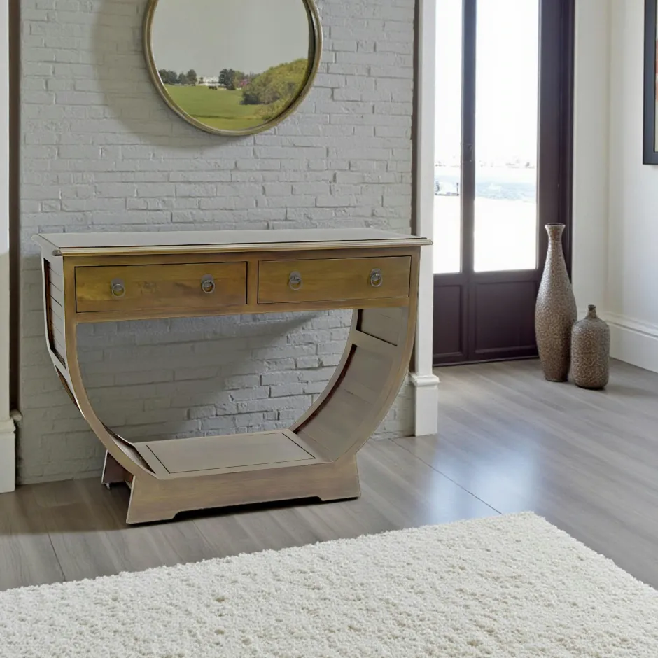 Tradition Consoles En Bois|Consoles En Bois|Console demi cercle hévéa massif 110x78cm