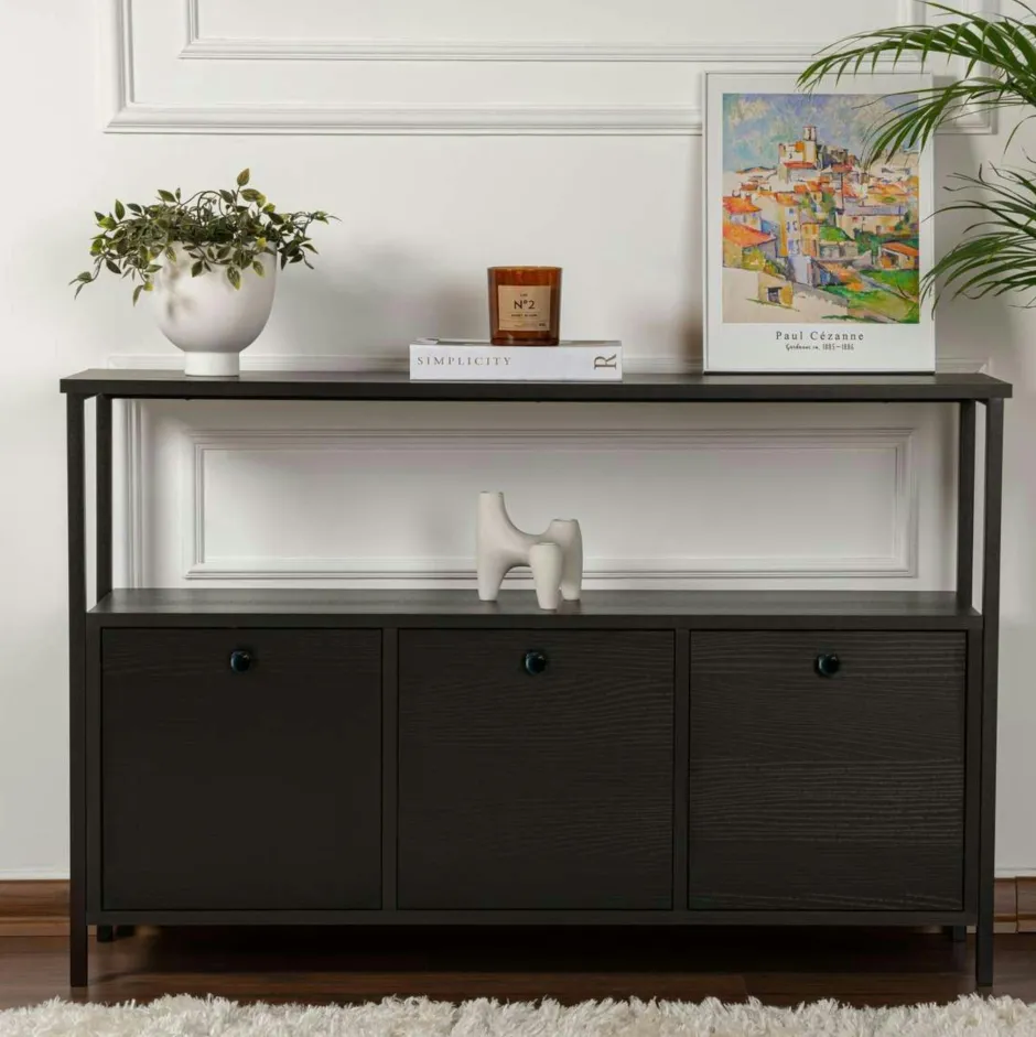 JENA Consoles En Bois|Consoles En Bois|Console d'entrée avec rangement - 3 niches