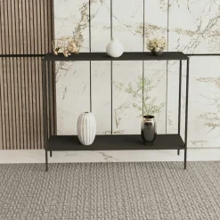JENA Consoles En Bois|Consoles En Bois|Console d'entrée noire minimaliste - 2 plateaux