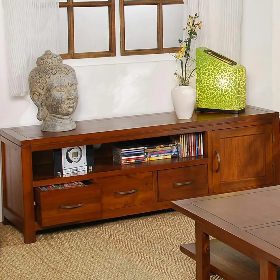 Lola Consoles Avec Tiroirs|Consoles Avec Tiroir|Console exotique bois acajou avec tiroirs 120cm