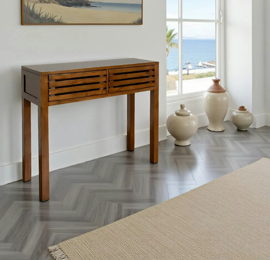 New Orléans Consoles Avec Tiroirs|Consoles Avec Tiroir|Console Hévéa 2 tiroirs façade Persienne 90x30x75cm NEW ORLEANS