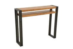 Docker Consoles Avec Tiroirs|Consoles Avec Tiroir|Console hévéa recyclé naturel et métal noirci 2 tiroirs 2 plateaux 90X35X80cm