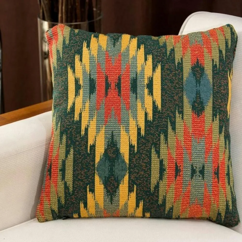 IZMIR Textile·Coussins|Coussin bohème multicolore – motif kilim, fond beige