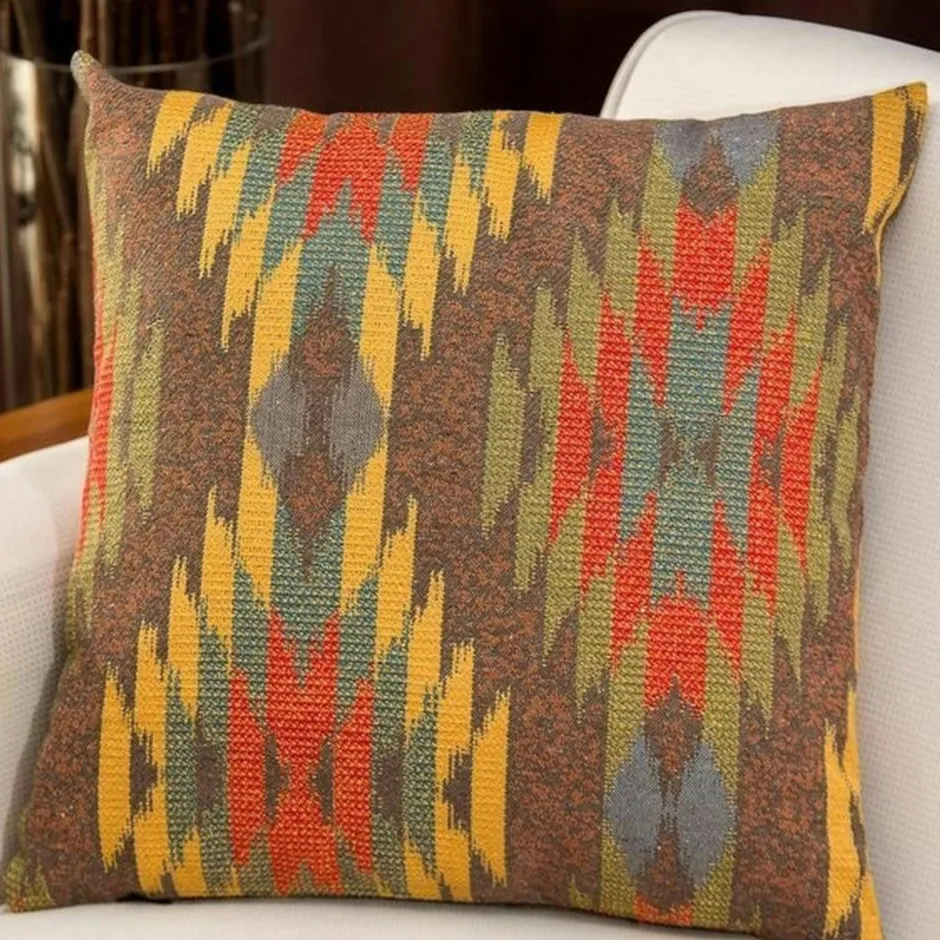 IZMIR Textile·Coussins|Coussin bohème multicolore – motif kilim, fond beige