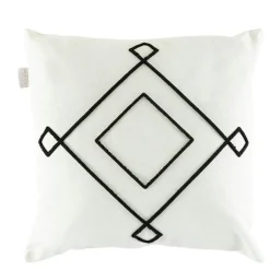 IZMIR Textile·Coussins|Coussin en lin écru – motif losange noir stylisé
