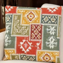 IZMIR Textile·Coussins|Coussin ethnique – motif patchwork multicolore